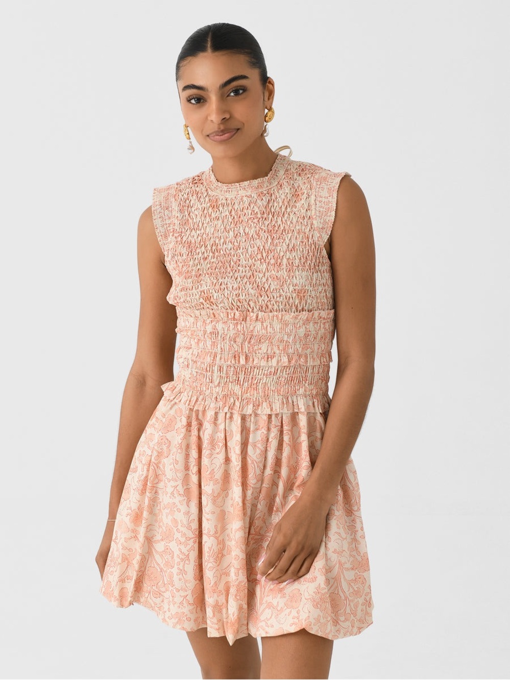 HUNTER BELL Blush Pink Smocked Mini Dress
